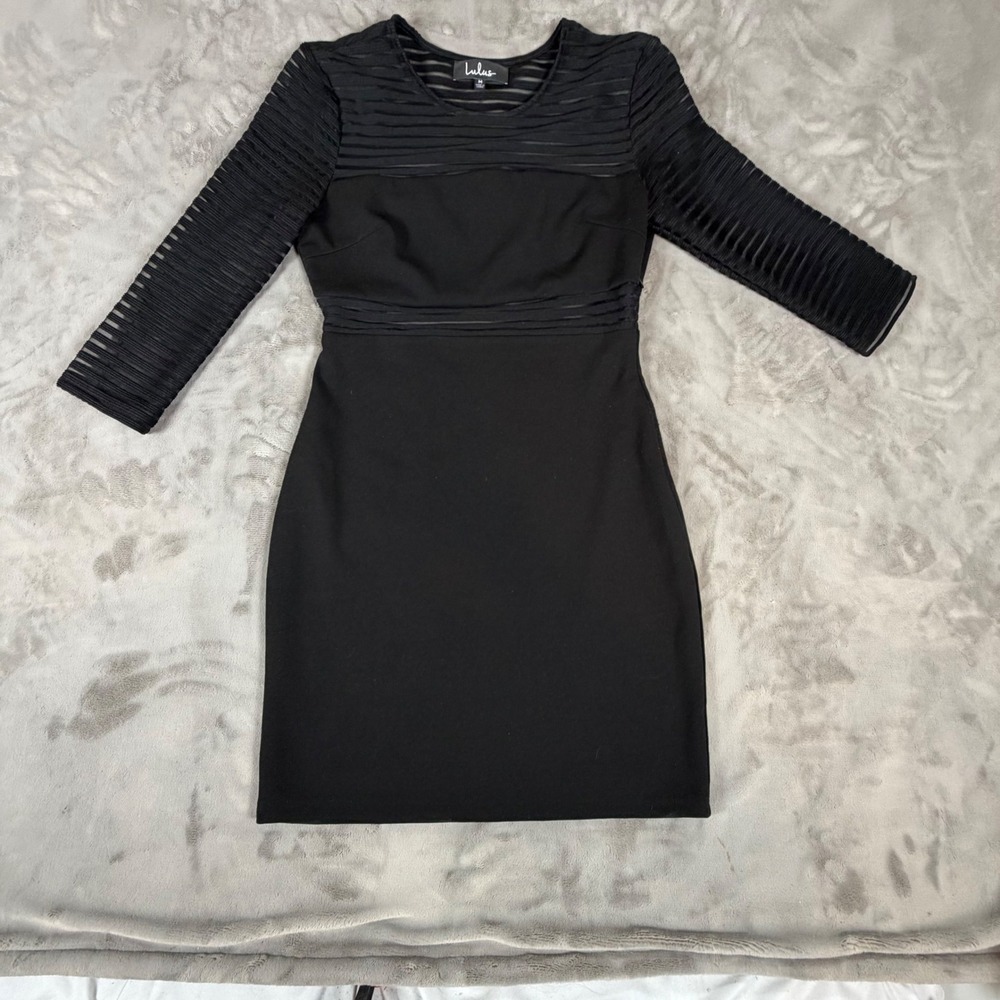 Lulus Womens Black Sheer Mesh Panel 3/4 Sleeve Bodycon Sheath Dress Medium